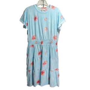 Peace love world women's cotton Jersey short sleeve blue floral dress Si…